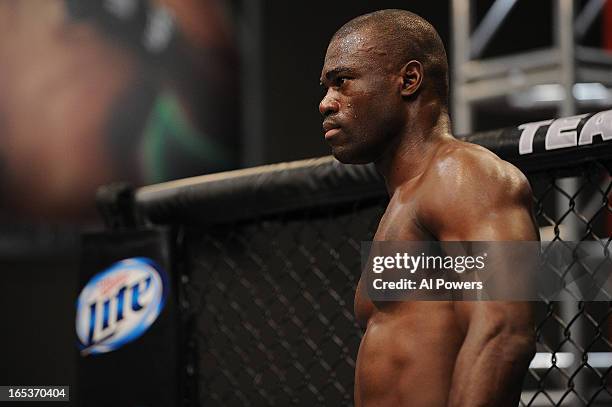 Uriah Hall reacts after knocking out Robert "Bubba" McDaniel in their quarterfinal fight during filming for season seventeen of The Ultimate Fighter...