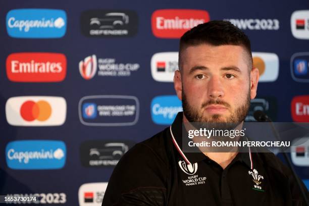 Wales' prop Gareth Thomas attends a press conference at the Ceva Campus in Begles, on September 9 on the eve of the France 2023 Rugby World Cup match...