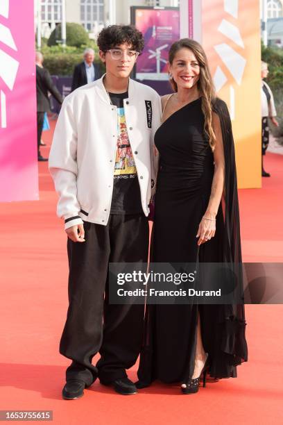 Audrey Dana and her son Lee El Mechri attend the opening ceremony during the 49th Deauville American Film Festival on September 01, 2023 in...