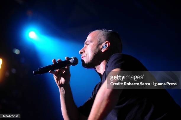 Italian musician and author Eros Ramazzotti performs at Unipol Arena on April 3, 2013 in Bologna, Italy.