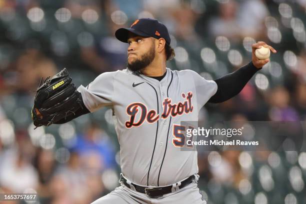 Eduardo Rodriguez of the Detroit Tigers delivers a pitch against the Chicago White Sox during the first inning at Guaranteed Rate Field on September...