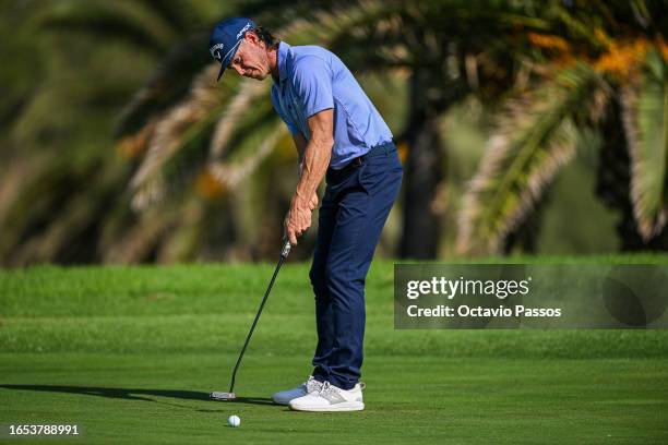 Kristoffer Broberg of Sweden plays his third shot on the 5th hole during Day Three of the Challenge de Espana at Club de Golf Playa Serena on...