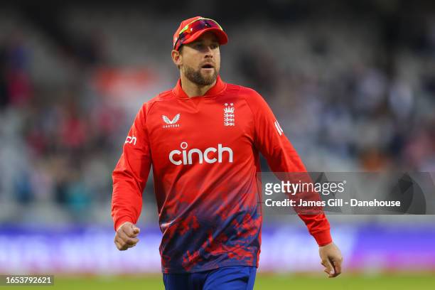 Dawid Malan of England during the 2nd Vitality T20I match between England and New Zealand at Emirates Old Trafford on September 01, 2023 in...