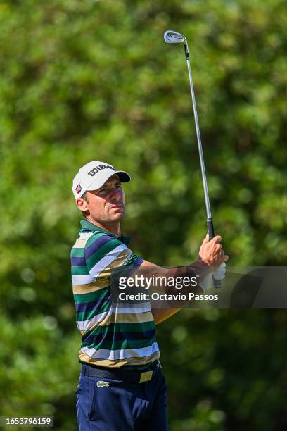 Benjamin Hebert of France plays his tee shot on the 8th hole during Day Three of the Challenge de Espana at Club de Golf Playa Serena on September 9,...