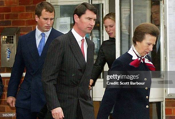 Britain's Princess Anne , her daughter Zoe Phillips , her husband Timothy Laurence and her son Peter Phillips leave Slough Magistrates Court November...