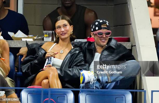 Hailey Bieber and Justin Bieber are seen at the 2023 US Open Tennis Championships on September 1, 2023 in New York City.