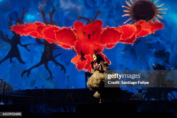 Bjork Performs on stage during a concert of her tour "Cornucopia" at Altice Arena on September 01, 2023 in Lisbon, Portugal.