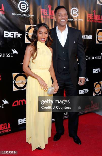 Executive producer Jada Pinkett Smith and actor/rapper Will Smith attend "Free Angela and All Political Prisoners" New York Premiere at The Schomburg...