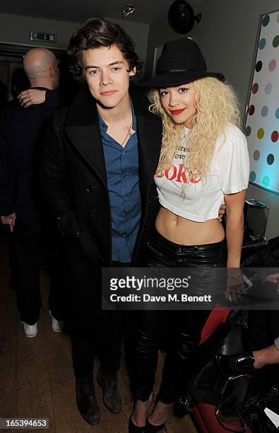 Harry Styles and Rita Ora attend event planner Paul Rowe's 40th birthday party at The Groucho Club on April 3, 2013 in London, England.