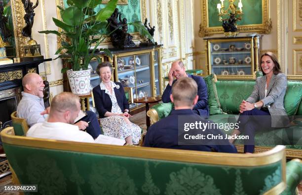 Mike Tindall, Princess Anne, Princess Royal, Prince William, Prince of Wales and Catherine, Princess of Wales attend the recording of a special...