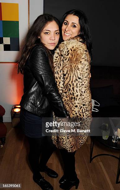 Miquita Oliver and Serena Rees attend event planner Paul Rowe's 40th birthday party at The Groucho Club on April 3, 2013 in London, England.