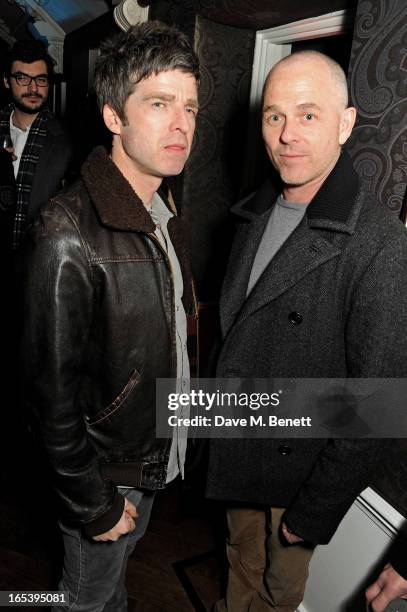 Noel Gallagher and Jan Kennedy attend event planner Paul Rowe's 40th birthday party at The Groucho Club on April 3, 2013 in London, England.