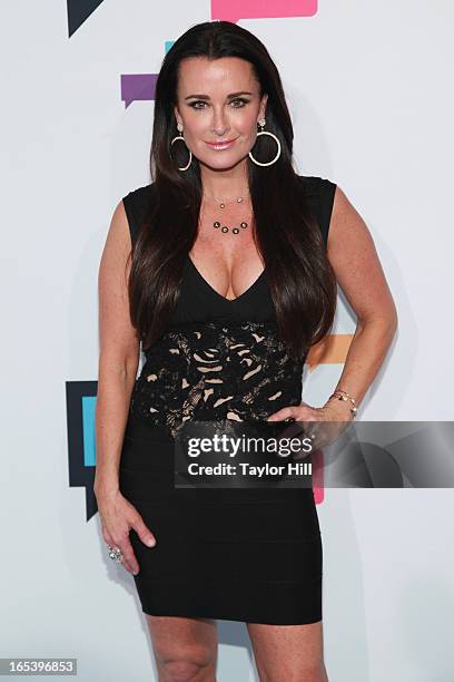 Personality Kyle Richards of "The Real Housewives of Beverly Hills" attends the 2013 Bravo Upfront at Pillars 37 Studios on April 3, 2013 in New York...