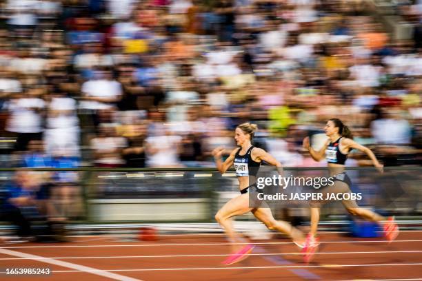 Belgian Imke Vervaet pictured in action during the 400m race, at the 2023 edition of the Memorial Van Damme Diamond League meeting athletics event,...