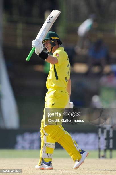 Marnus Labuschagne of Australia getting his 50 during the 2nd Betway One Day International match between South Africa and Australia at Mangaung Oval...