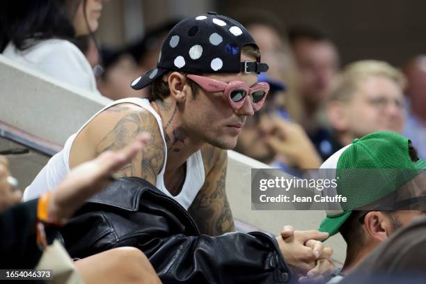 Justin Bieber attends day five of the 2023 US Open at Arthur Ashe Stadium at the USTA Billie Jean King National Tennis Center on September 31, 2023...