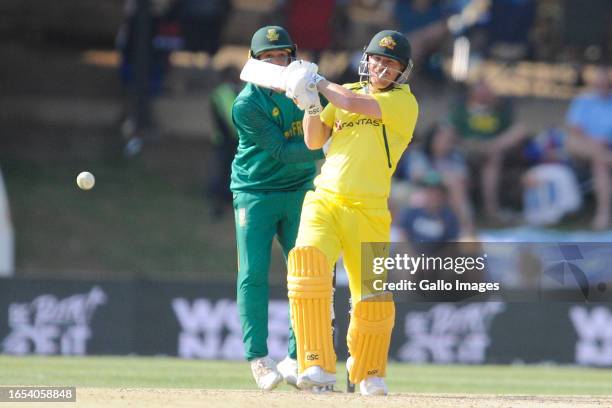 David Warner of Australia during the 2nd Betway One Day International match between South Africa and Australia at Mangaung Oval on September 09, 2023...