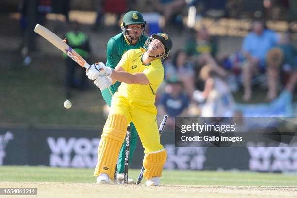 David Warner of Australia out for 106 during the 2nd Betway One Day International match between South Africa and Australia at Mangaung Oval on...