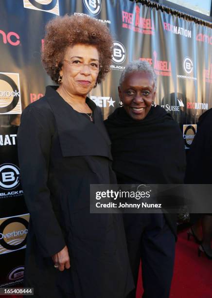 Angela Davis and Bethann Hardison attend the "Free Angela and All Political Prisoners" New York Premiere at The Schomburg Center for Research in...