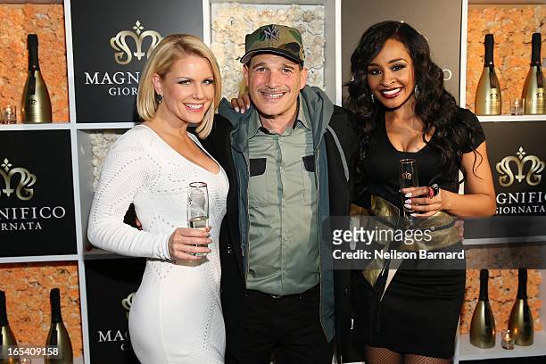 Carrie Keagan, VH1 Host and partner Magnifico Giornata, stylist Phillip Bloch and Janell Snowden attend the launch party for Magnifico Giornata at...