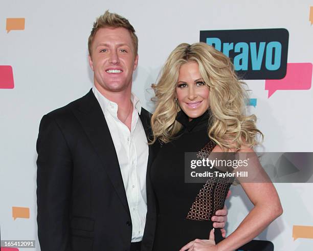 Personalities Kroy Biermann and Kim Zolciak of "Don't Be Tardy..." attend the 2013 Bravo Upfront at Pillars 37 Studios on April 3, 2013 in New York...