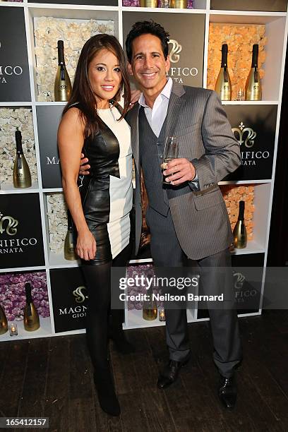 Celebrity trainer Cara Castronuova and Bob Manfredonia CEO Magnifico Giornata attend the launch party for Magnifico Giornata at Brasserie...