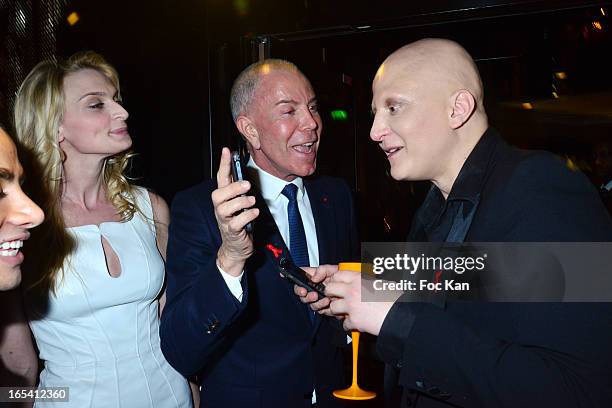 Sarah Marshall, Jean Claude Jitrois and Ali Mahdavi attend the Angels VS AIDS Exhibition Preview Cocktail at Hotel W on April 3, 2013 in Paris,...