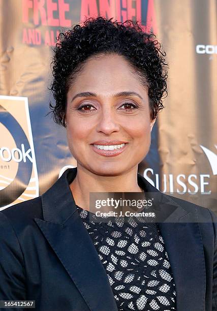 Director Shola Lynch attends the "Free Angela and All Political Prisoners" New York Premiere at The Schomburg Center for Research in Black Culture on...