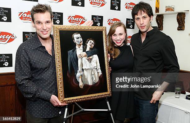 Actors Hugh Panaro, Samantha Hill and Kyle Barisich attend the "Phantom Of The Opera" portrait unveiling>> at Tony's di Napoli on April 3, 2013 in...