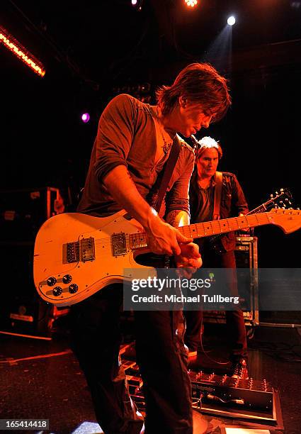 Singer/guitarist John Rzeznik and guitarist Brad Fernquist of the Goo Goo Dolls perform live at Troubadour on April 3, 2013 in West Hollywood,...