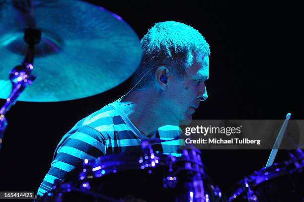 Drummer Mike Malinin of the Goo Goo Dolls performs live at Troubadour on April 3, 2013 in West Hollywood, California.