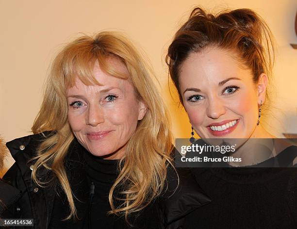 Rebecca De Mornay and Laura Osnes pose backstage at the hit musical "Cinderella" on Broadway at The Broadway Theater on April 3, 2013 in New York...