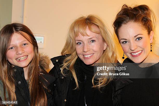 Veronica De Mornay O'Neal, mother Rebecca De Mornay and Laura Osnes pose backstage at the hit musical "Cinderella" on Broadway at The Broadway...