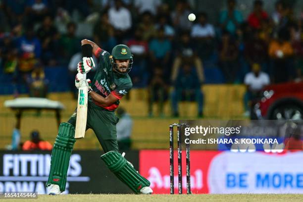 Bangladesh's Mohammad Naim plays a shot during the Asia Cup 2023 super four one-day international cricket match between Sri Lanka and Bangladesh at...