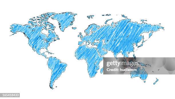 world map with brush stroke isolated on white background - map outline of australia stock pictures, royalty-free photos & images