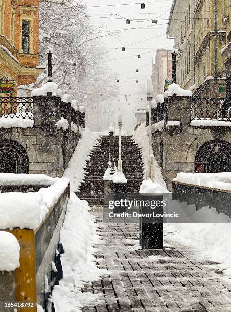 snowing in ljubljana - ljubljana stockfoto's en -beelden