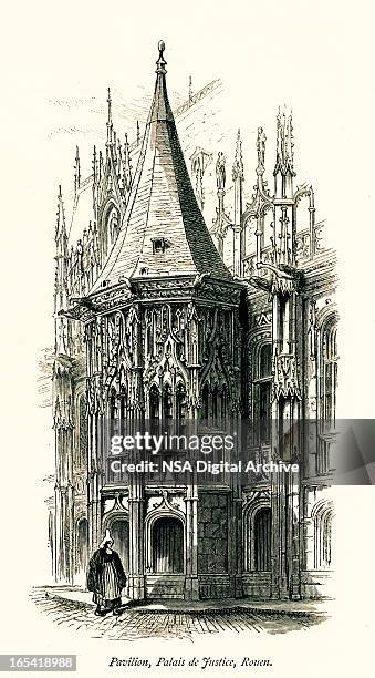 pavilion of palais de justice, rouen, france - rouen stock illustrations