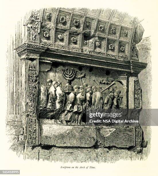 sculpture on the arch of titus, rome, italy - roman forum stock illustrations