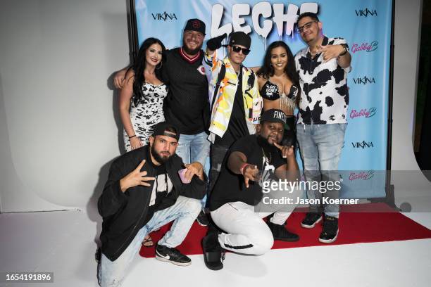 Fame Faiella , Gabby B and Joseph Lopez attend the Gabby B Release Party for her new song and video "LECHE" featuring Vikina at Jungl Studios on...