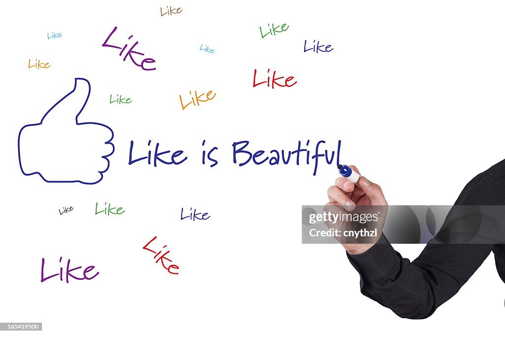 Daumen hoch "LIKE"-Social-Media-Konzept auf Whiteboard