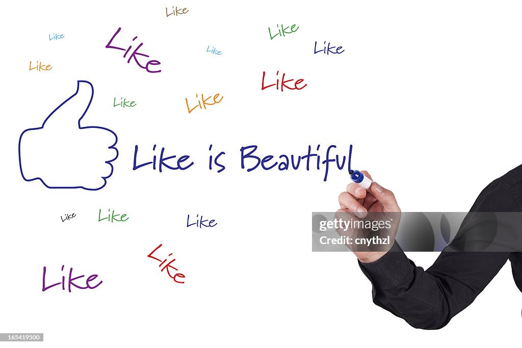 Thumbs Up "LIKE"-Social Media Concept on Whiteboard
