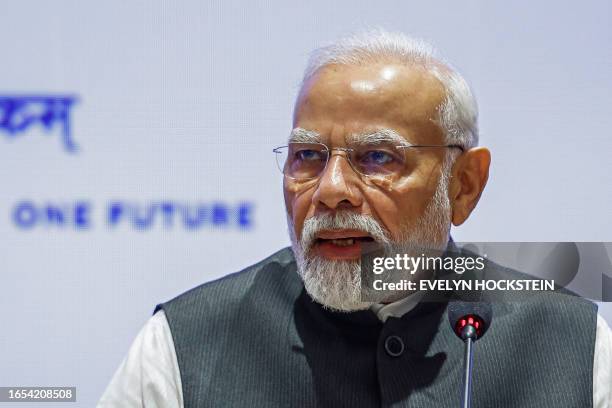 Indian Prime Minister Narendra Modi attends a session at the G20 summit in New Delhi on September 9, 2023.