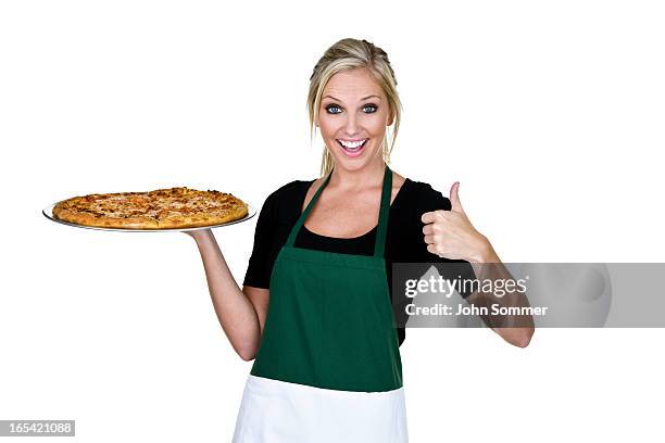 woman holding a pizza - apron isolated stock pictures, royalty-free photos & images