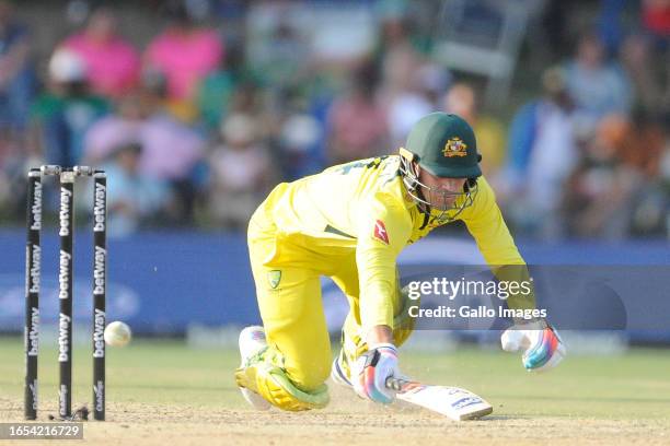 Alex Carey of Australia during the 2nd Betway One Day International match between South Africa and Australia at Mangaung Oval on September 09, 2023...