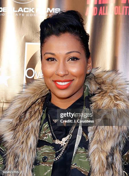 Melanie Fiona attends the "Free Angela and All Political Prisoners" New York Premiere at The Schomburg Center for Research in Black Culture on April...