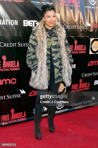 Melanie Fiona attends the "Free Angela and All Political Prisoners" New York Premiere at The Schomburg Center for Research in Black Culture on April...