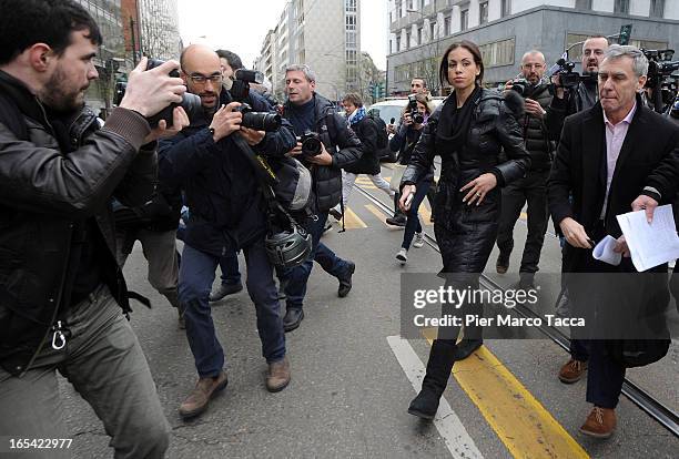 Photographers surround Karima El Mahroug as she arrives to protest in front of Palazzo di Giustizia on April 4, 2013 in Milan, Italy. Karima El...