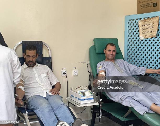 Moroccan people donate blood for earthquake victims in Beni Mellal, Morocco on September 09, 2023.