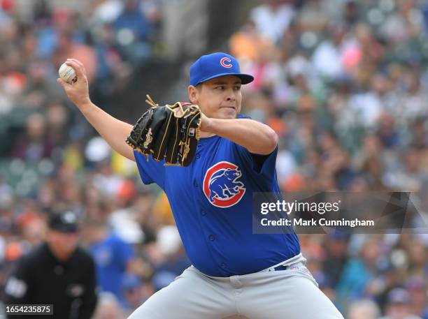 Michael Rucker of the Chicago Cubs pitches during the game against the Detroit Tigers at Comerica Park on August 23, 2023 in Detroit, Michigan. The...