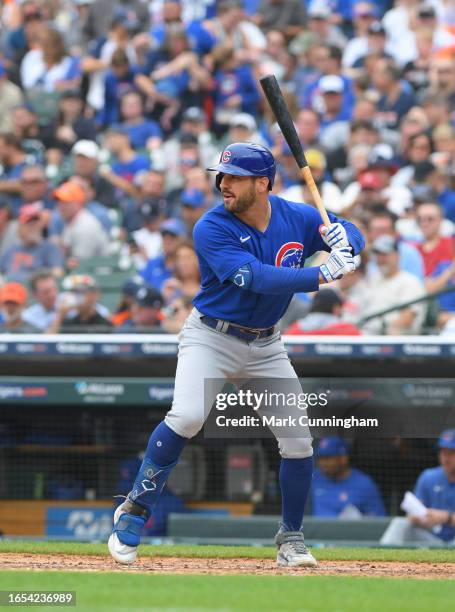 Mike Tauchman of the Chicago Cubs bats during the game against the Detroit Tigers at Comerica Park on August 23, 2023 in Detroit, Michigan. The Cubs...